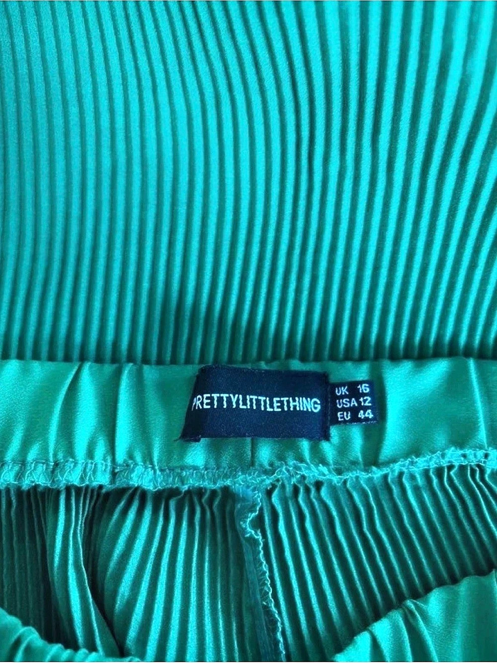 PrettyLittleThing Plisse High Waisted Wide Leg Trousers Green US 12 - Picture 3 of 3